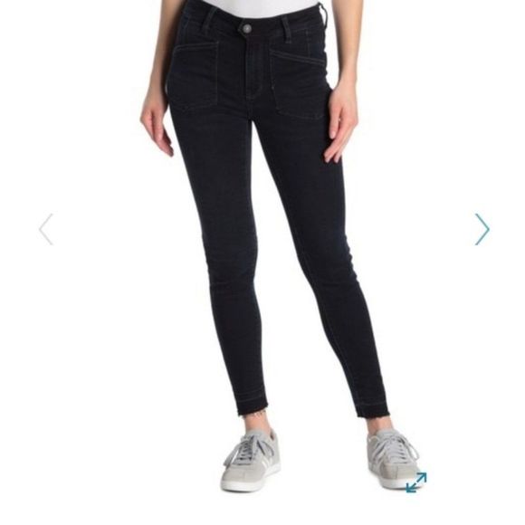 Blue Black Free People Ivy Mid Rise Released Hem Skinny Jeans - Picture 2 of 13